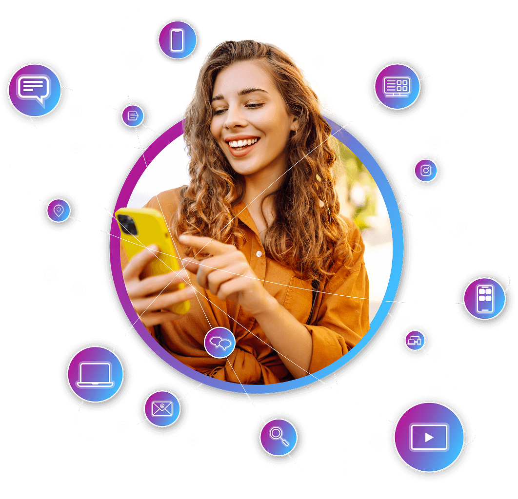 graphic of person at the center - showing intelligence and data in marketing